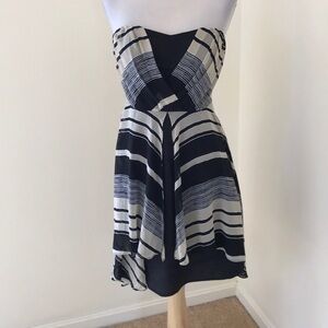 New! MMCouture medium black/ tan strapless crossover mini dress.